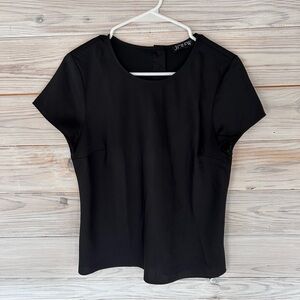 J. Crew Essential Black Crew Neck Blouse Back Button Detail Size S